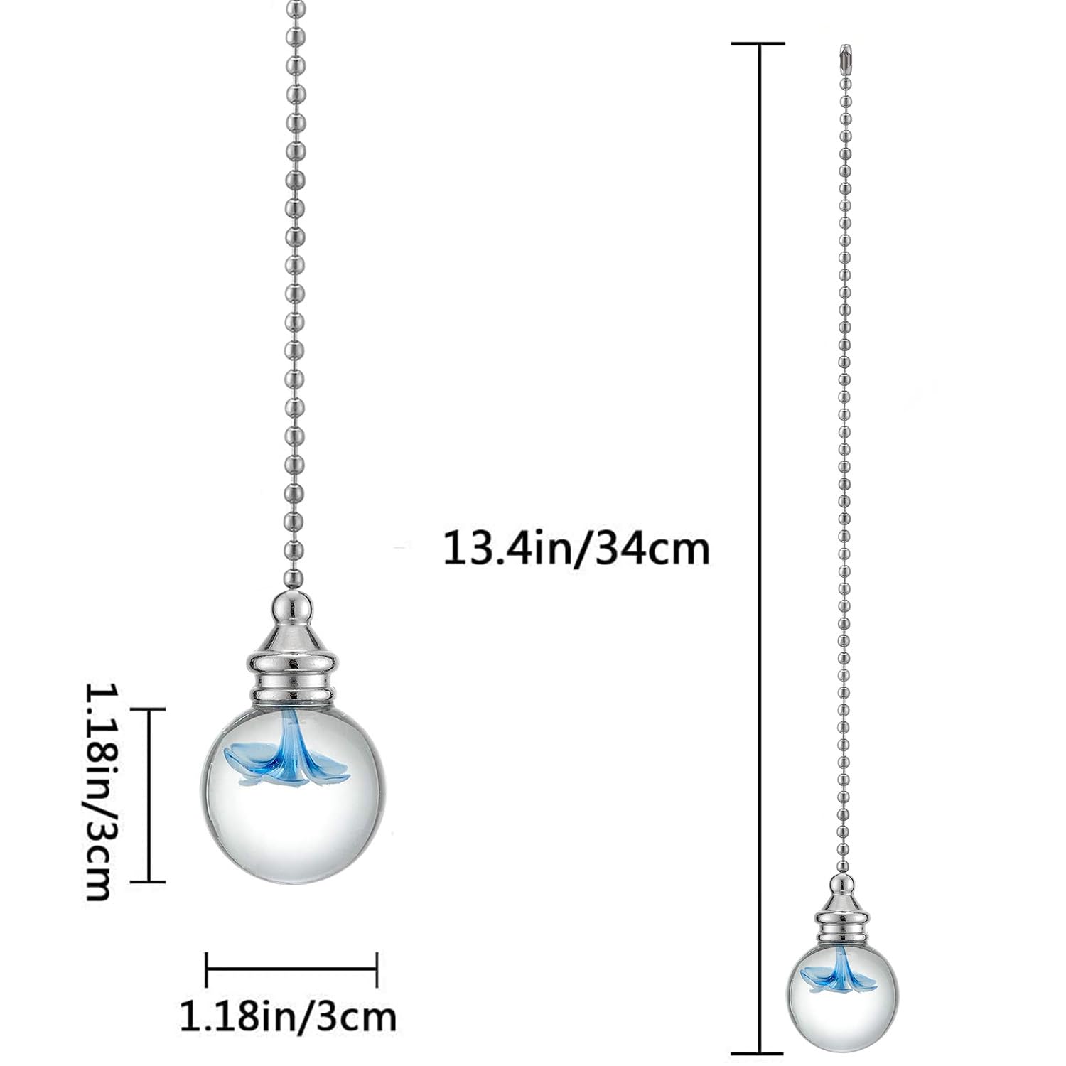 Akahttbn Crystal Ceiling Fan Chain Pulls Extension 12 Inches 30Mm Diameter Glass Flower Pendant Chain Fan Pulls Set For Ceiling