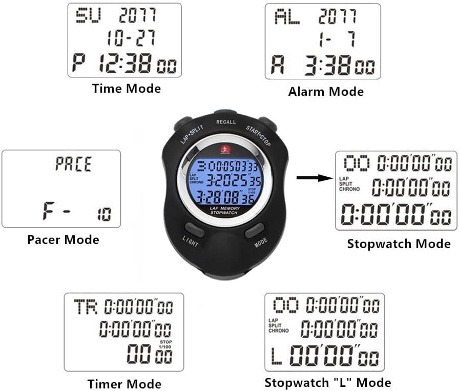 Stop Watch Back Light Timer For Sports,10 Lap Stopwatches With Countdown Alarm Clock Timer For Sports Coach Running Competitions