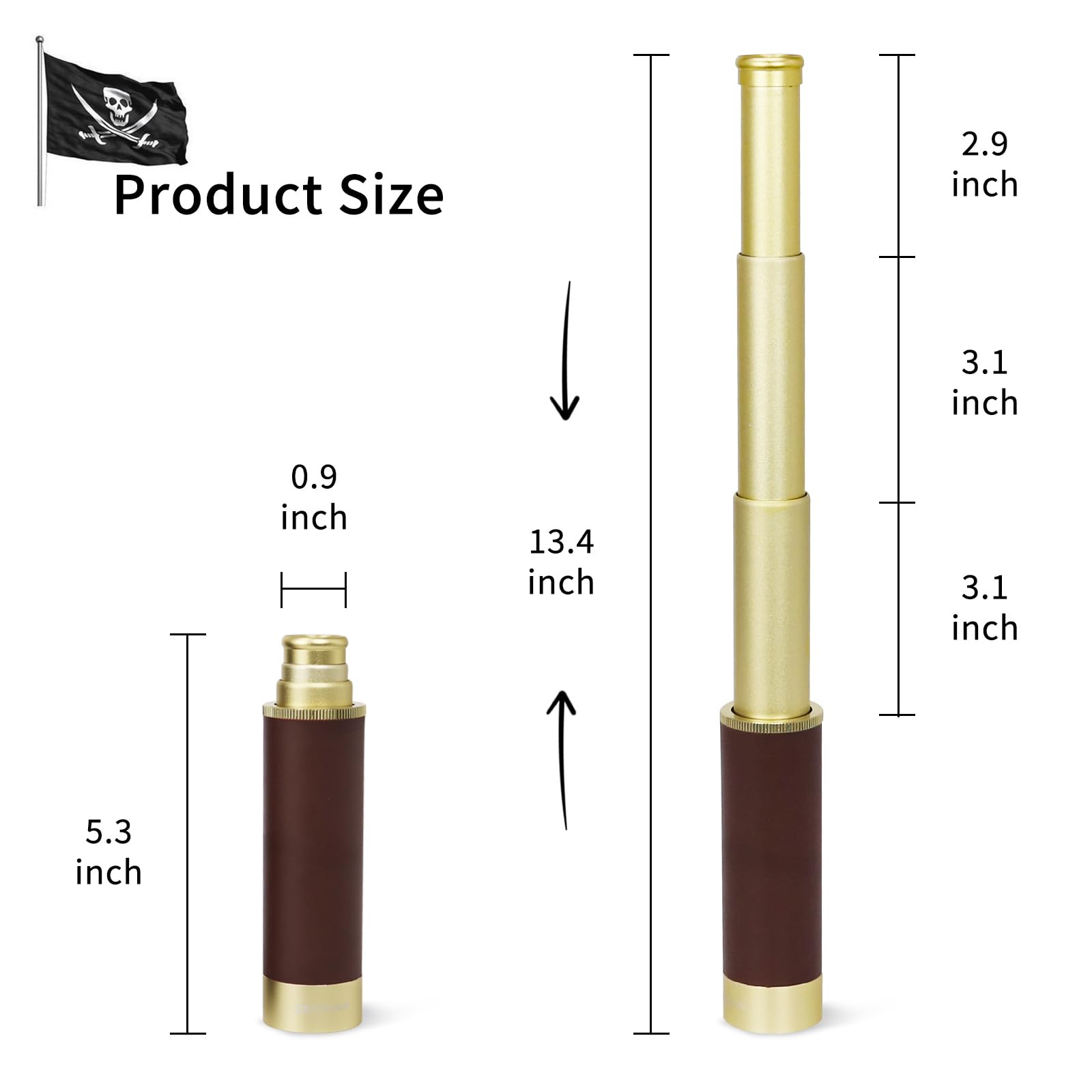 Newdoar 25X30 Zoomable Monocular Vintage Pirate Telescope   Waterproof Aluminum Alloy Brass Adjustable Optics Telescope For Trav