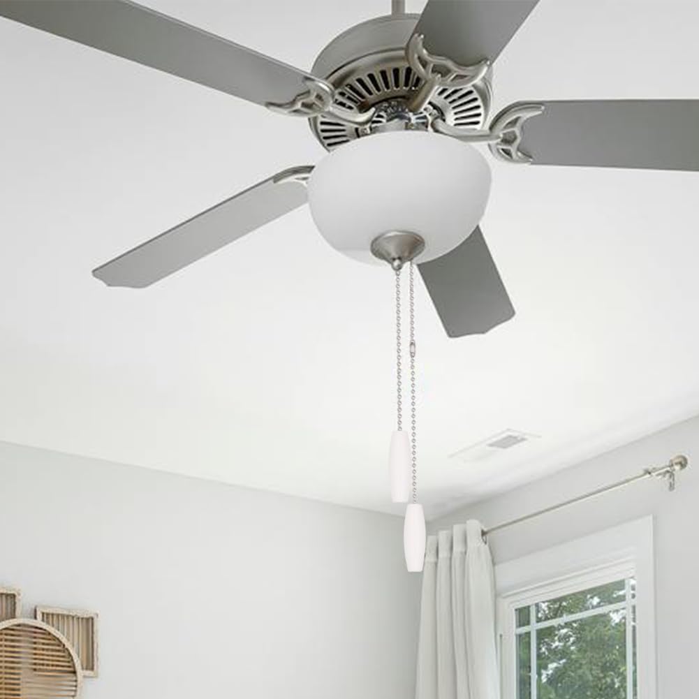 Aeknewo 2 Pack 12 Inch Ceiling Fan Pull Chain, 3Mm Beaded Ball Chains White Wooden Decorative Pendant Extension Chains For Ceili