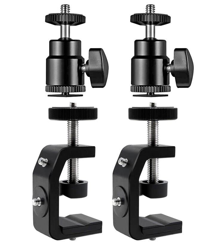 Slow Dolphin 2Pcs Photography C Clamp With Tripod Head, Adjustable Aluminum Alloy Clamp For Desktop, 2Pcs 360� Mini Ball Head Mount Camera Hot Shoe With 1/4� Thread For Dsl Camera,Monitor