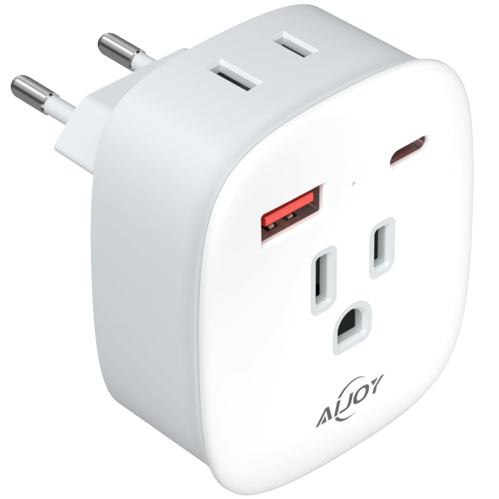 European Travel Plug Adapter, Pd 20W Usb C International Power Plug, 2 Outlets & 2 Usb Charger (1 Usb C), Aijoy Type C Outlet Ad
