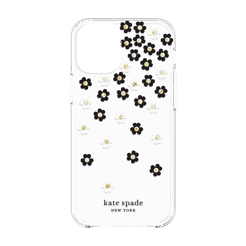 Kate Spade New York Protective Hardshell Case For Iphone 12 Mini   Scattered Flowers Black/White/Gold Gems/Clear/White Bumper