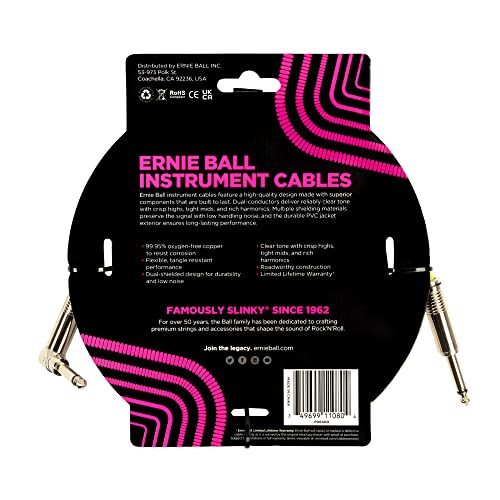 Ernie Ball Instrument Cable, White, 15 Feet (P06400)