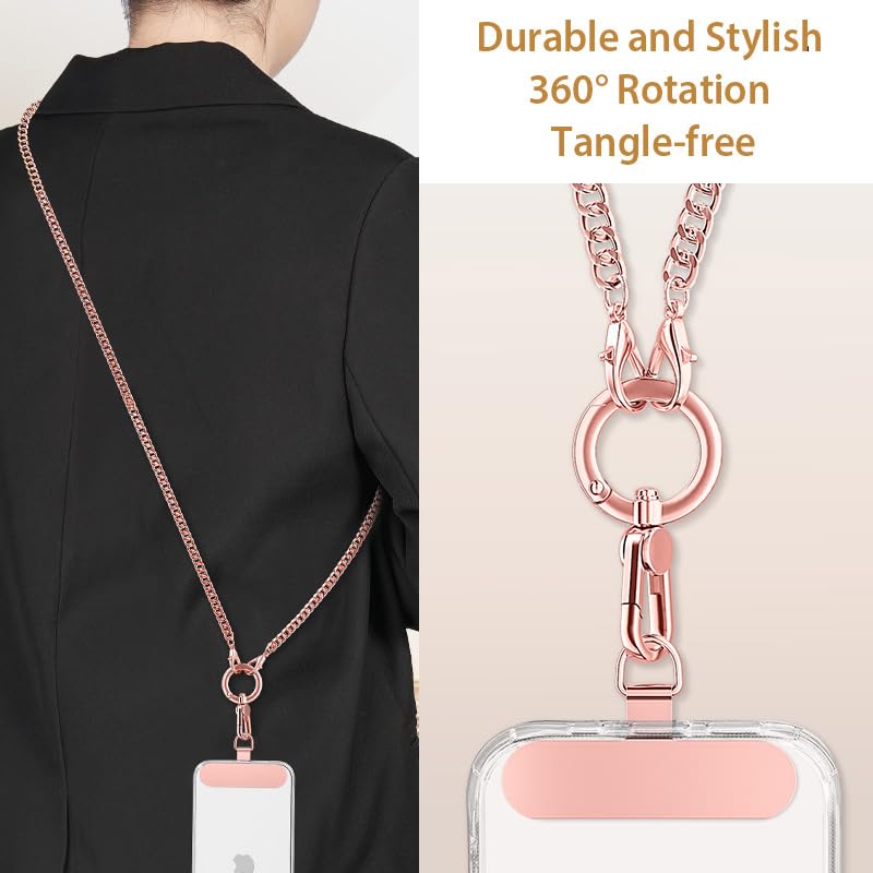 Phone Strap Crossbody Chain 360 Rotating Detachable Cell Iphone Lanyard With Stainless Steel Clip Tether Finger Ring Hook Comfor