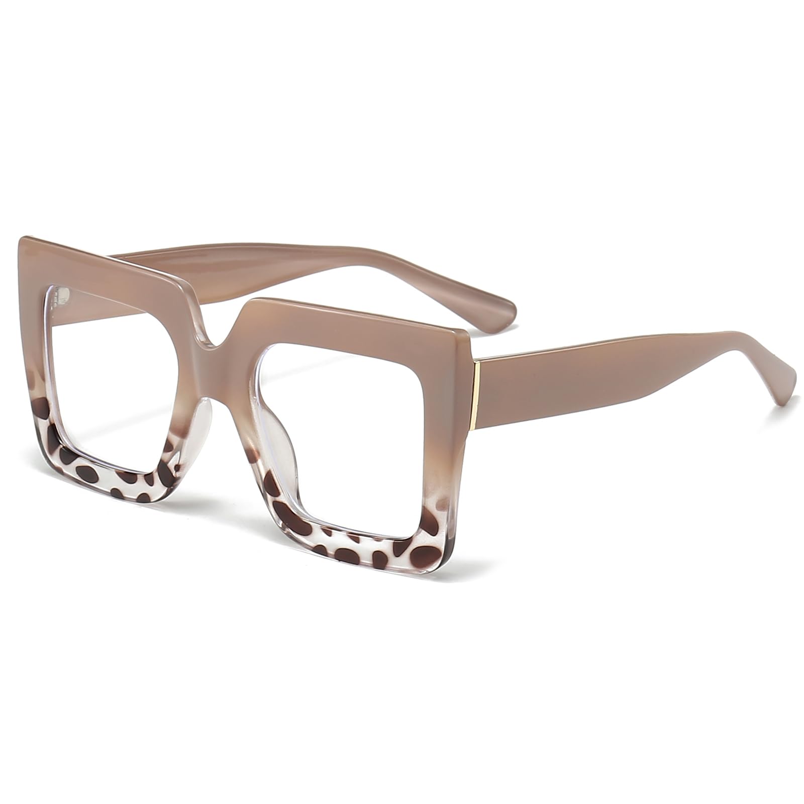LJCZKA Oversized Square Blue Light Glasses for Women Big Thick Frame Eyeglasses Stylish Chunky Computer Anti Glare Glasses (Brow