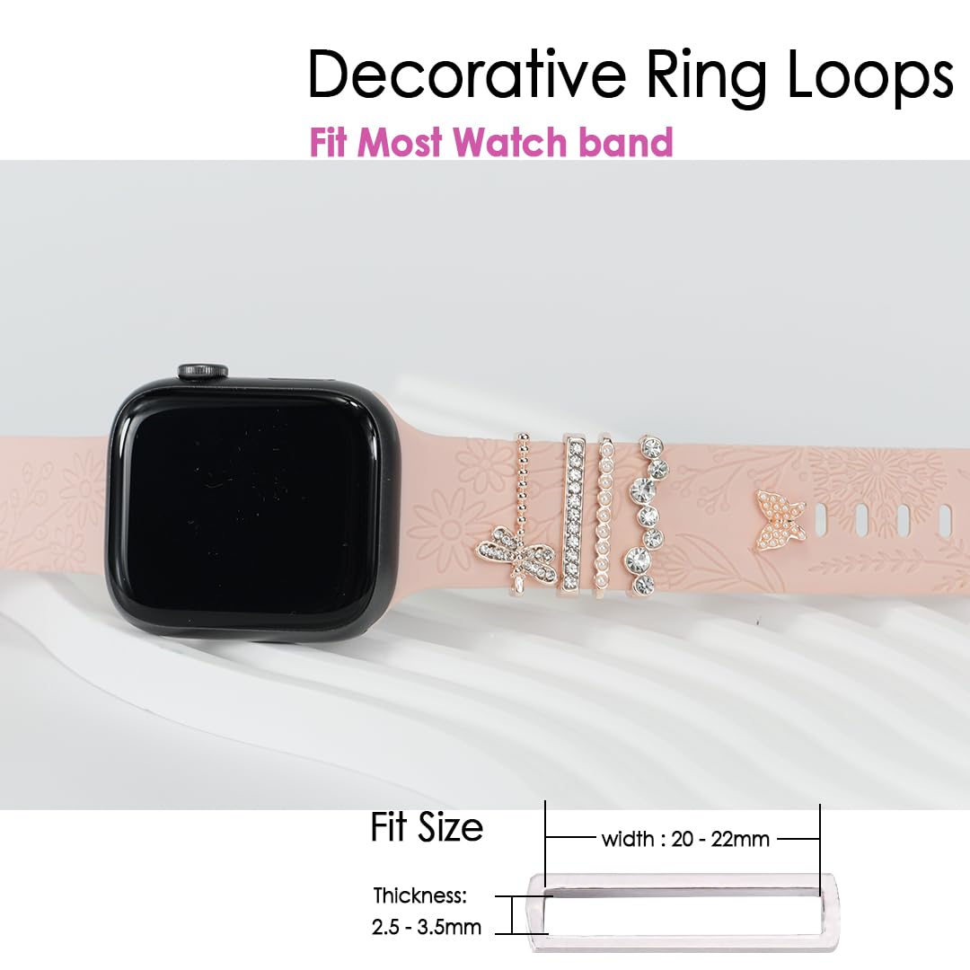 Esweuoom Women Dragonfly Butterfly Watch Band Charms For Apple 38Mm 40Mm 41Mm 42Mm 44Mm 45Mm 49Mm , Love Heart Silver Rose Gold