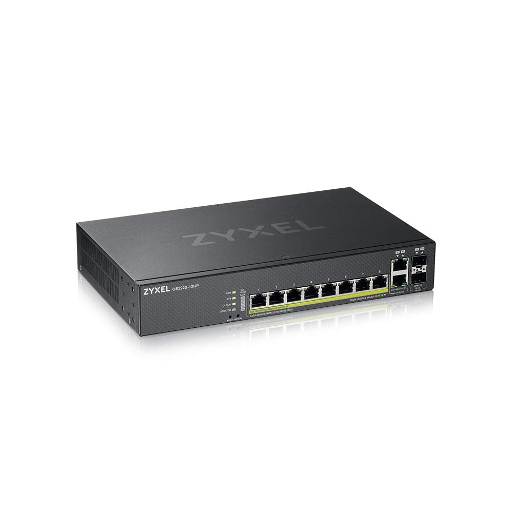 Zyxel 8 Port Gigabit Ethernet Layer 2 Managed Poe+ Switch With 180 Watt Budget And 2 Gigabit Combo Ports And Hybrid Cloud Mode G