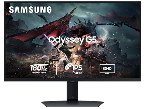 Samsung Odyssey G5 Gaming Ips Flat Monitor 68.5 Cm (27Inch) Qhd (2,560 X 1,440), 180 Hz, 1Ms(Gtg), Amd Freesync, Dp, Hdmi, Headphon