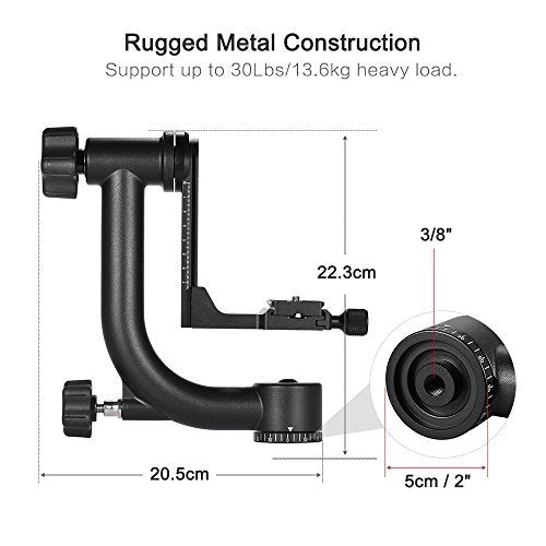 Andoer Heavy Duty Gimbal Head Gimbal Tripod Head With Arca Swiss Quick Release Plate Aluminum Alloy Tripod Gimbal Head Dslr Max. Load 30Lbs/13.6Kg