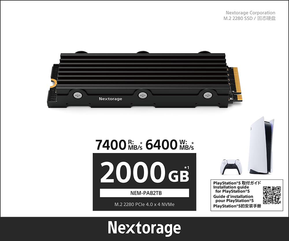 Nextorage Japan 2Tb Internal Ssd Compatible With Ps5 Console And Pc M.2 2280 With Heatsink Pcie Gen4.0 Nvme Nem Pab2Tb Dram Less