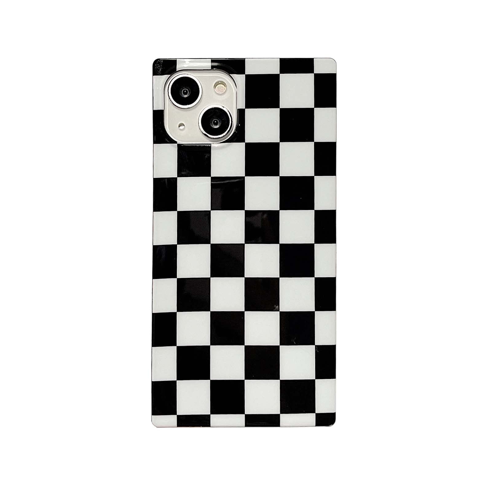 Reezaddin Square Checkered Phone Case For Iphone 13 Pro Max Black White Grids Plaid Checkerboard Slim Soft Classic Trunk Design