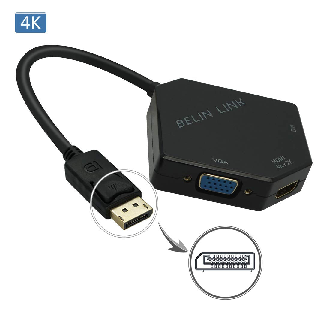 Dp To Hdmi Vga Dvi Adapter Displayport To Hdmi 4K Adapter 3 In 1 Display Port To Hdmi Vga Dvi Converter Male To Female Gold Plat