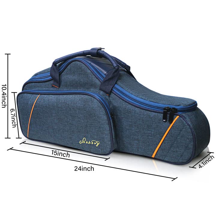 Alto Saxophone Case Sax Gig Bag, 2 In 1 Carrying Backpack Case With Flute Pocket, 20Mm Soft Padded, Saxophone Accessories (Blue)