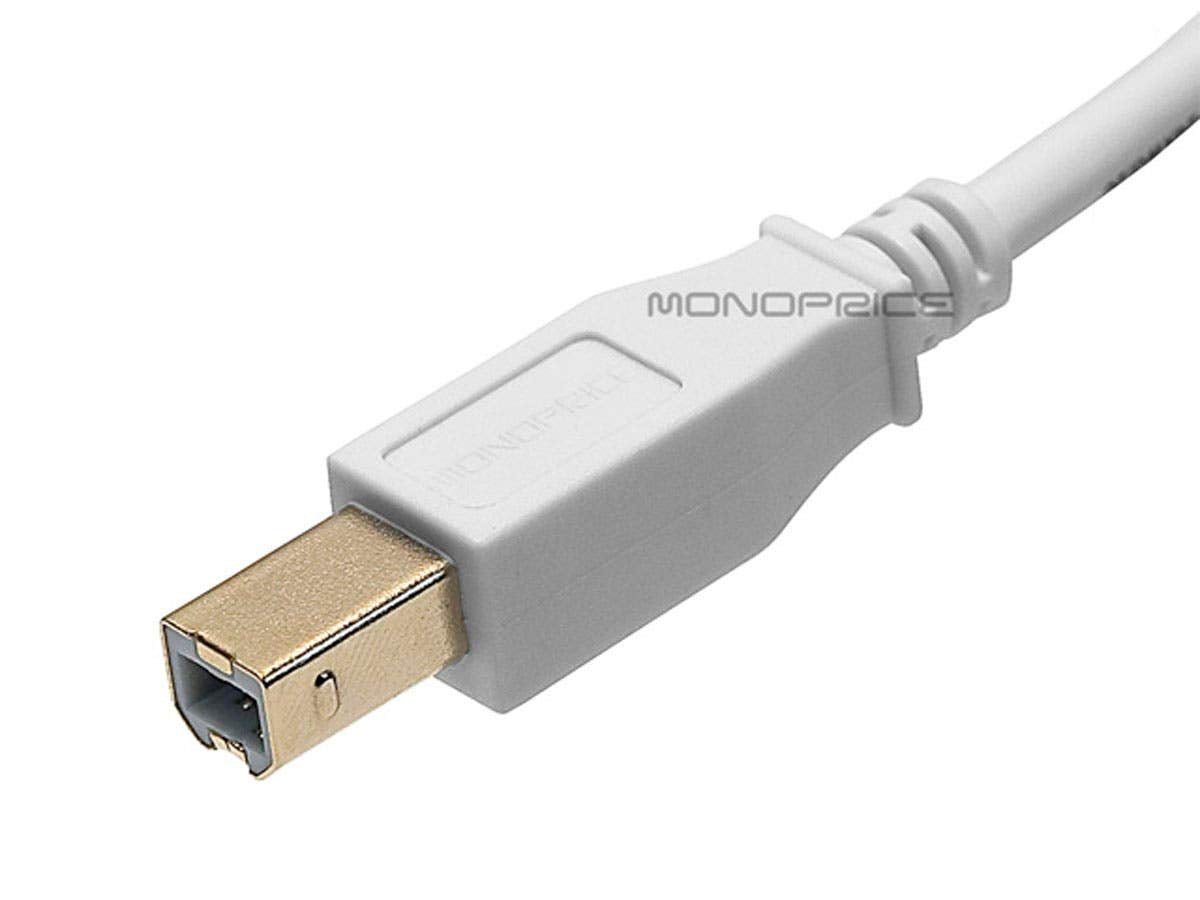 Monoprice Usb A Male To Usb B Male 2.0 Cable   28/24Awg, Shielded, Gold Plated, 10 Feet, White