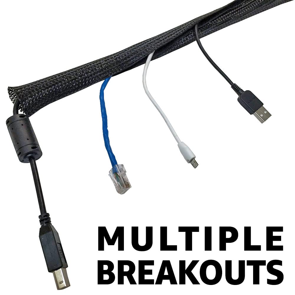 Electriduct 2'' Side Entry Cable Wrap Braided Sleeving With Hook & Loop Fastener   10 Feet (Black)