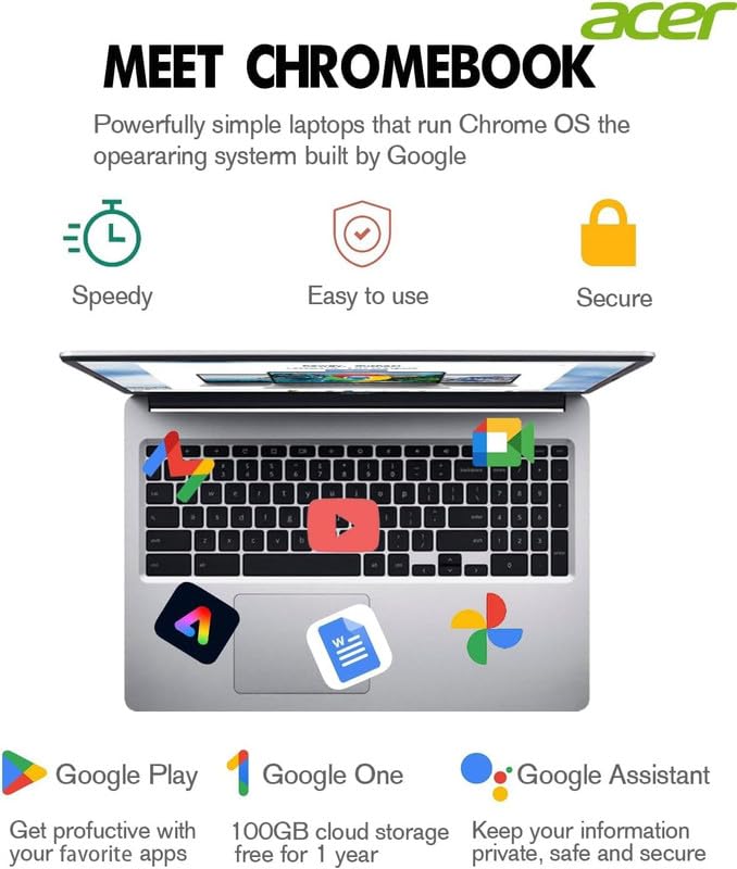 Acer Chromebook 315 Laptop Computer For 2024 Business Student, 15.6    Hd Display, Intel Celeron N4020, 4Gb Ram, 192Gb Storage (