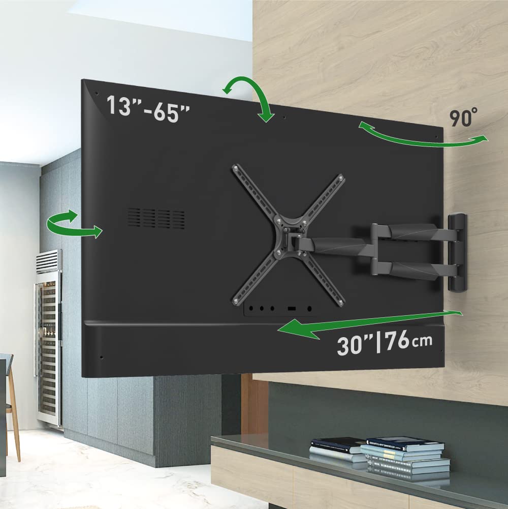 Barkan 30'' Long Tv Wall Mount, 13 65 Inch Full Motion Articulating   4 Movement Flat/Curved Screen Bracket, Holds Up To 80Lbs, Extremely Extendable, Fits Led Oled Lcd
