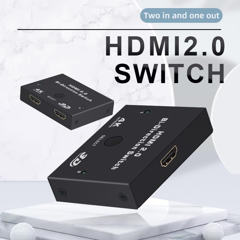 E Shidai 4K Hdmi Switcher, 4K@60Hz Splitter, Bi Directional 2 In 1 Out/1 In 2 Out, Supports 4K 3D Hdr, Compatible With Laptops,