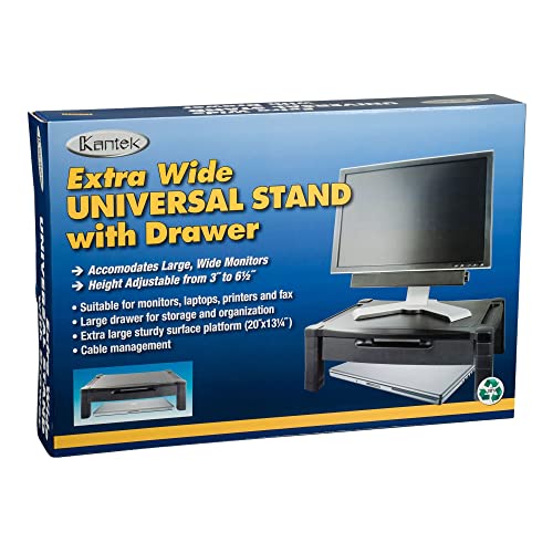 Kantek Extra Wide Height Adjustable Computer Monitor Stand Organizer For Large Widescreen Monitors, Removable Organizing Drawer,