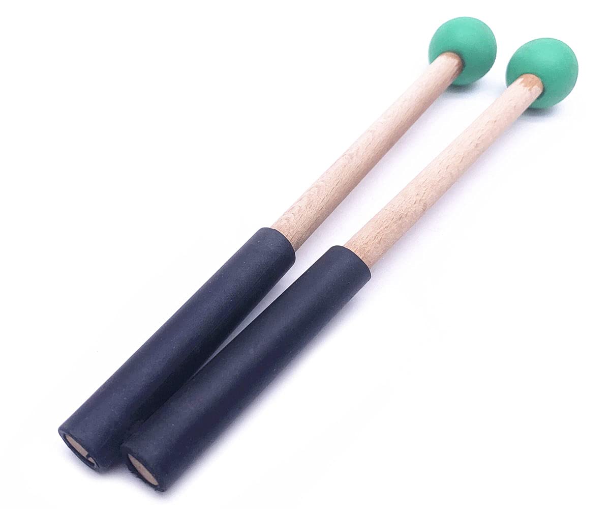 Jiayouy 8 Inch Rubber Head Percussion Mallets Sticks For Tongue Drum, Xylophone,Glockenspiel, Woodblock, Bell Pack Of 2 Green