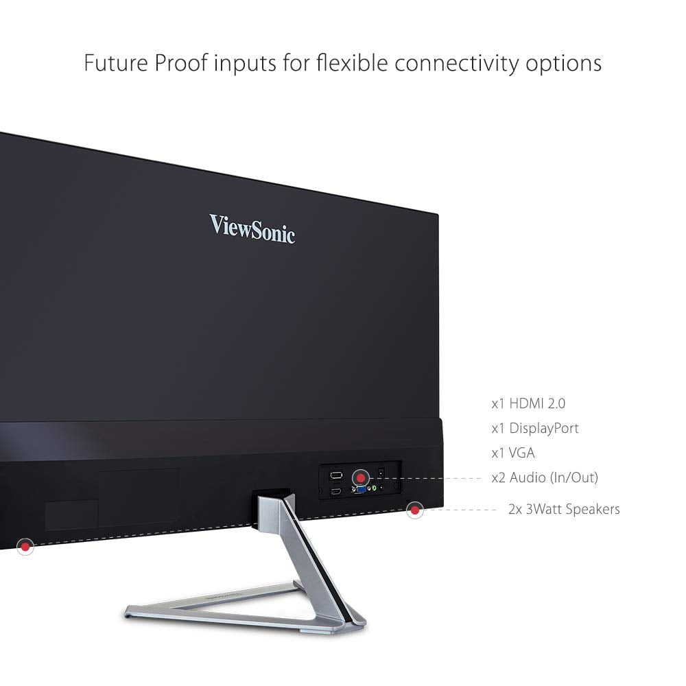 Viewsonic Vx2776 Smhd 27 Inch 1080P Widescreen Ips Monitor With Ultra Thin Bezels, Hdmi And Displayport,Black/Silver