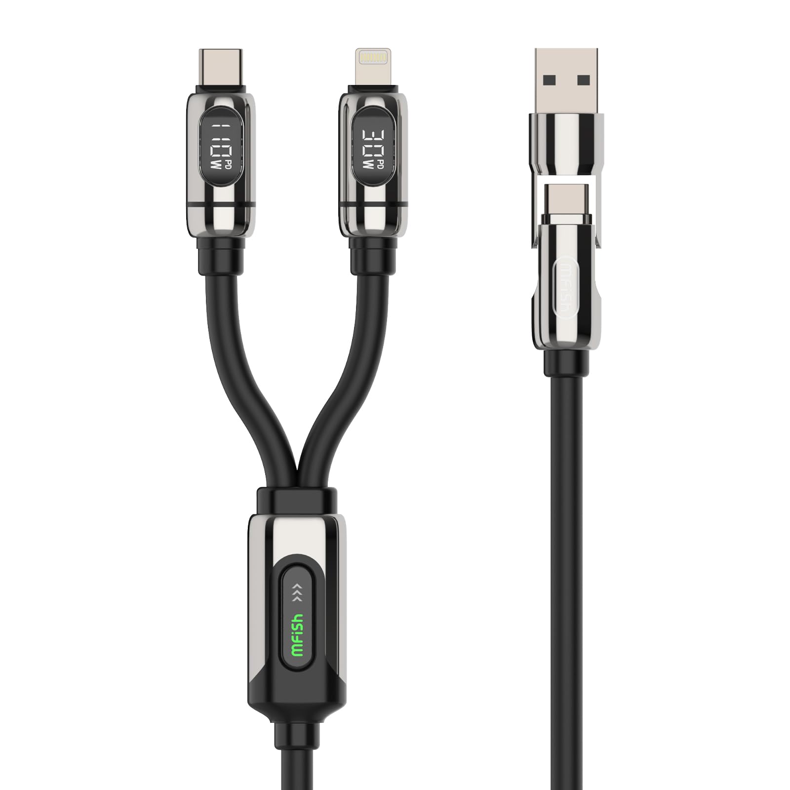 MFish 2in1 USB C to USB C Cable, LED Wattage Display, 140W Max, 4 ft