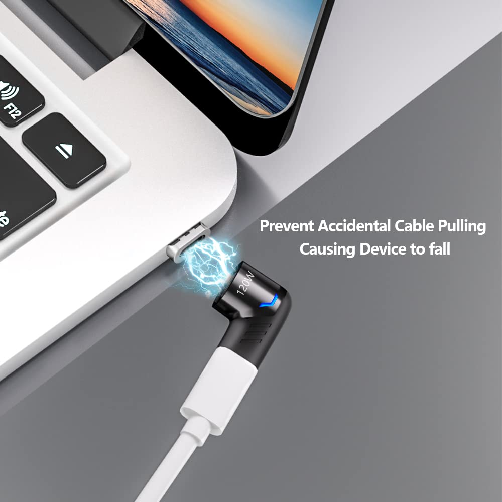 Sheeast Usb C Magnetic Adapter Right Angle 2Pack Fast Charging 100W Magnetic Usb C Adapter 5Pin 480Mbps Data Transmission, Black
