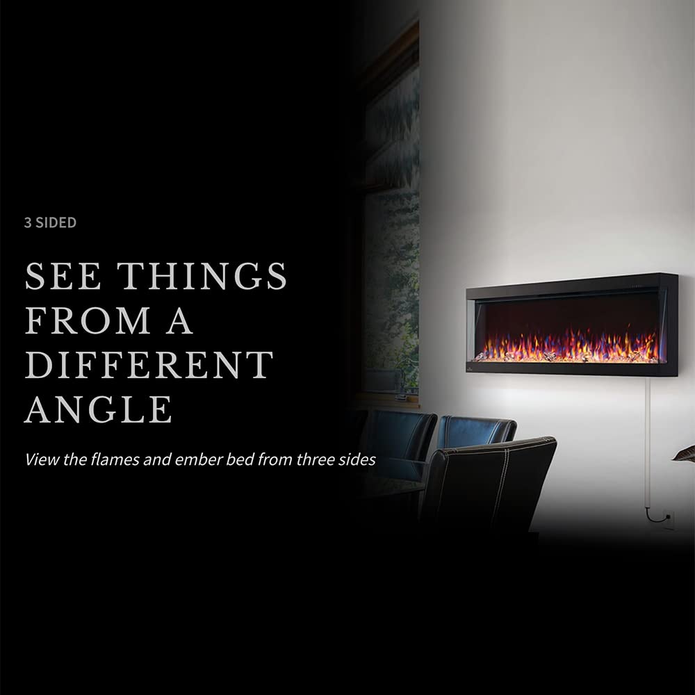 Napoleon Trivista Pictura 50   Nefl50H3Sv   Wall Hanging Electric Fireplace, 50 In, Black, Glass Front, Realistic Flames, Led Em