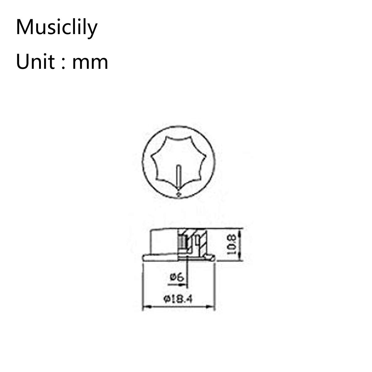 Musiclily Pro Metric Size 18 Spline Jazz Bass Knobs For Asia Import Bass Split Shaft Pots, Black (Set Of 3)