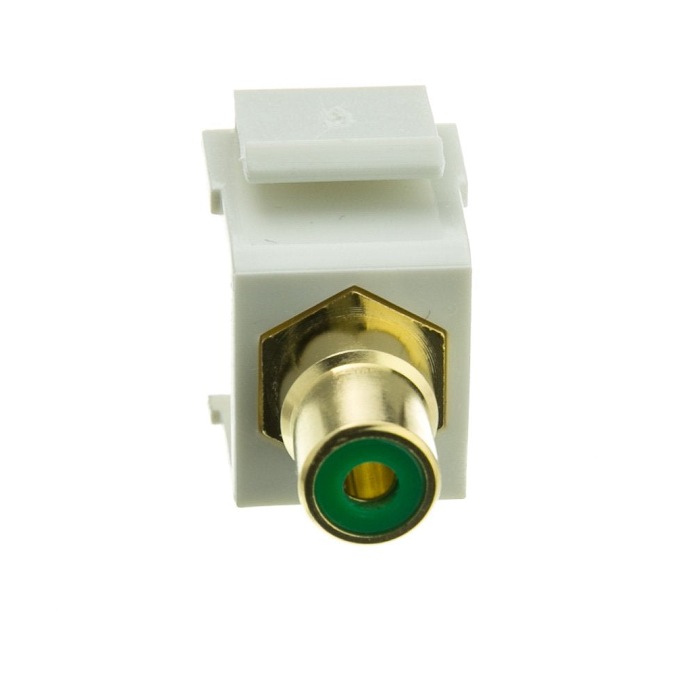 Cablewholesale Gold Plated Rca Female To Rca Female, Green Rca Coupler Adapter With White Keystone Insert, Green Rca Jack Connec