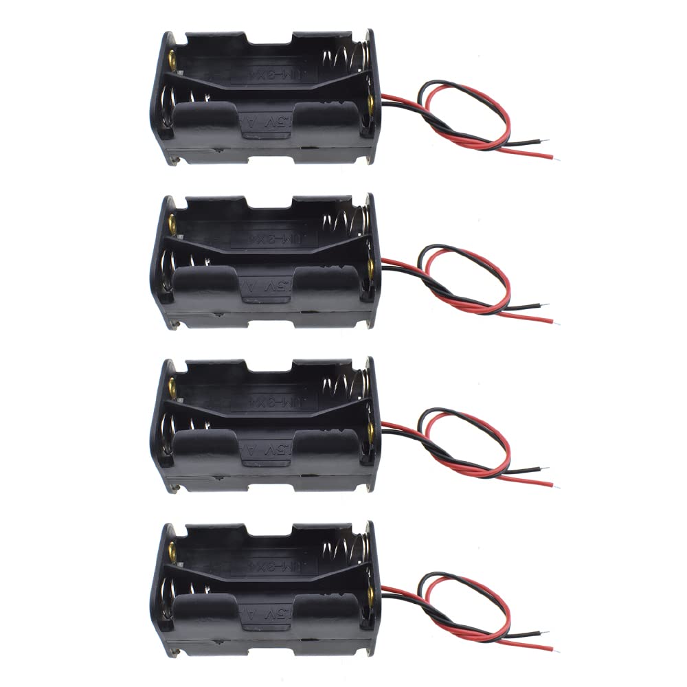 Hahiyo 6V 4Aa Battery Holder Bundle Series With Wire Sturdy Clapm Flexible Springs Contact Build In Harnesses Batteries Black Ca