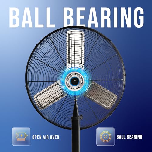 Tornado 24 Inch High Velocity Stationary Non Oscillating Metal Pedestal Fan Commercial, Industrial Use 3 Speed   7600 Cfm 6.6 Ft