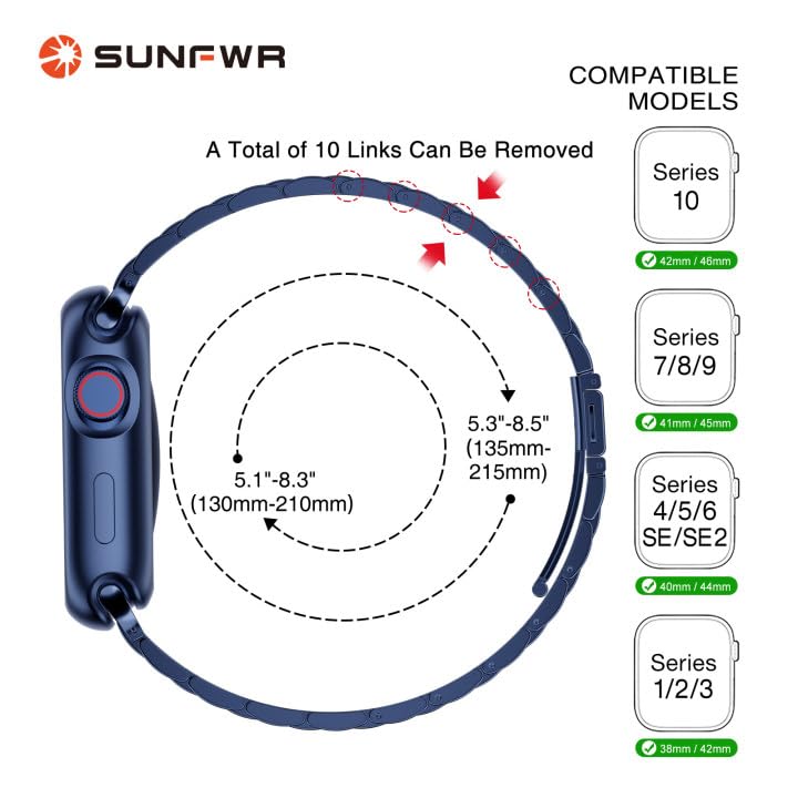 Sunfwr Stainless Steel Watch Band, Darkblue 42Mm/44Mm/45Mm For Apple Watch Series 9/8/7/6/5/4/3/2/1/Se/Se2, Adjustable Metal Iwa