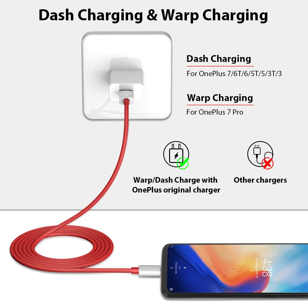 Cooya Dash Charge Cable For Oneplus 7 Pro 8 7T 6, Warp Charging Cable 5V 4A Type C Cable 6Ft Usb C Cable 80W For Supervooc Charg