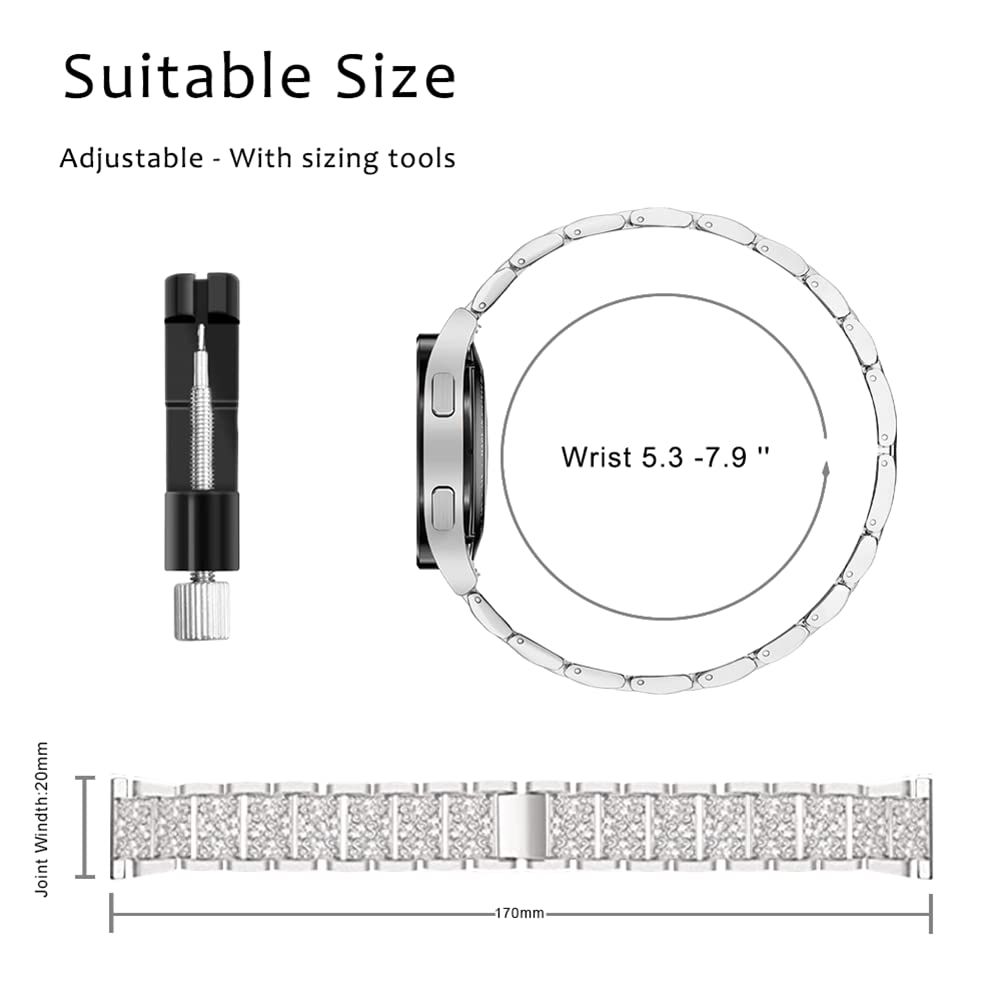 Mosonio Compatible With Samsung Galaxy Watch Fe 2024 40Mm/ Galaxy Watch 5 Band / Samsung Galaxy Watch 4 Band , 20 Mm Silver Blin