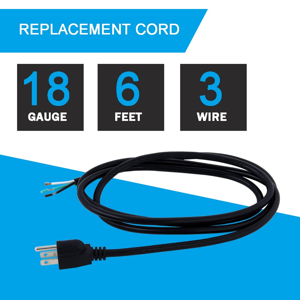 Power Cord Pigtail 3 Prong 18Awg Open Wiring End Heavy Duty Sjt Replacement Power Cord 6 Foot Cable Nema 5 15P Male Wall Plug, P