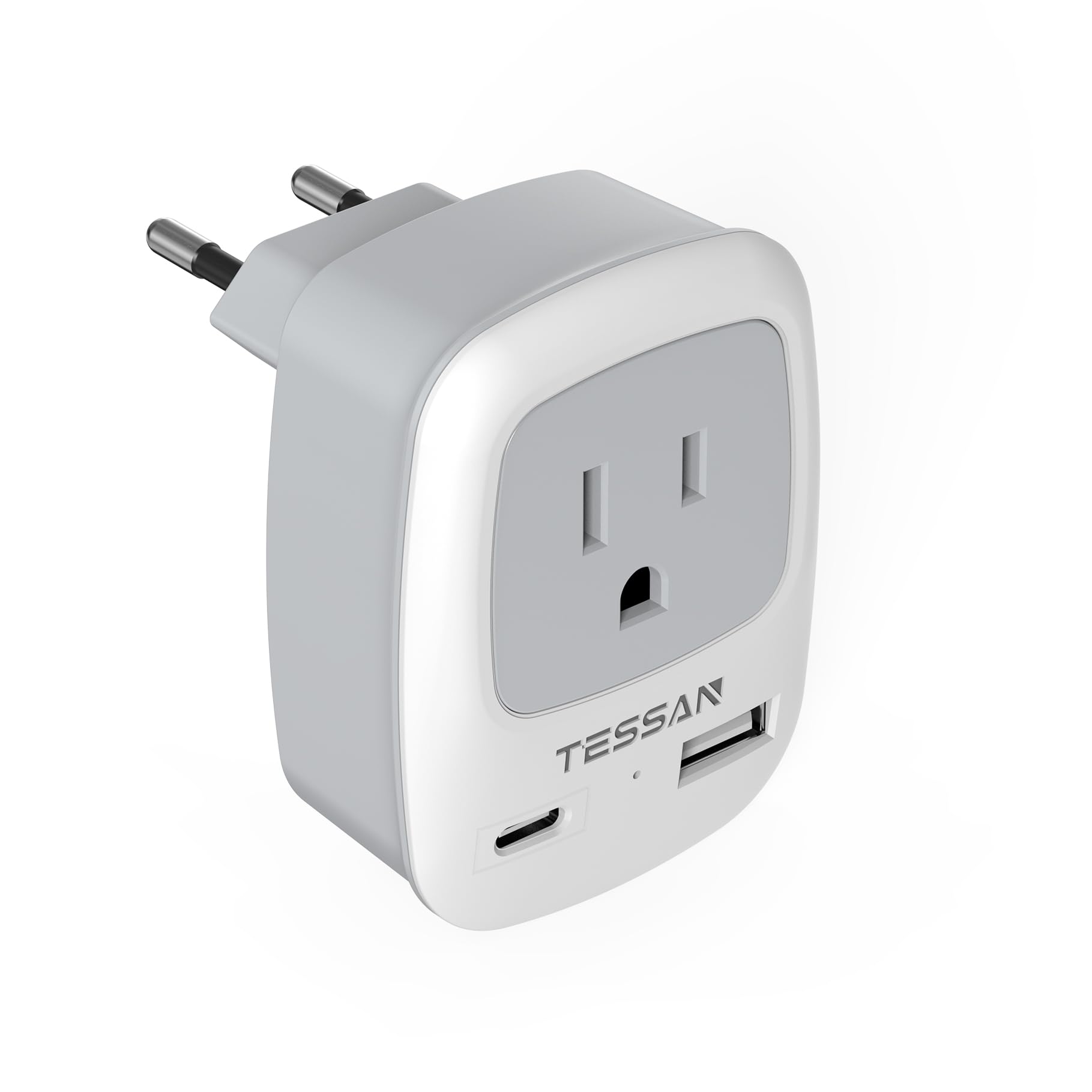 European Travel Plug Adapter, Tessan International Power Plug With 2 Usb Ports (1 Usb C), Type C Travel Adaptor For Us To Most O