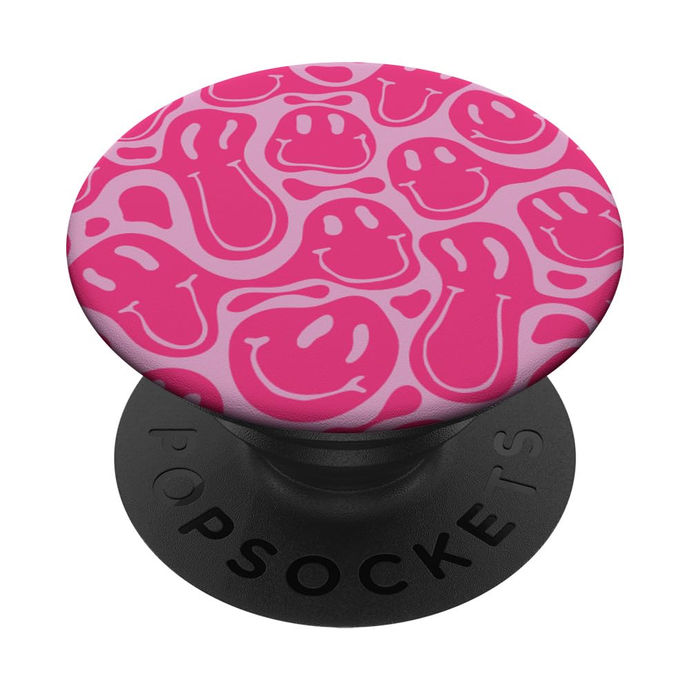 Aesthetic Trippy Pink Liquid Swirl Dripping Smile Face Popsockets Standard Popgrip
