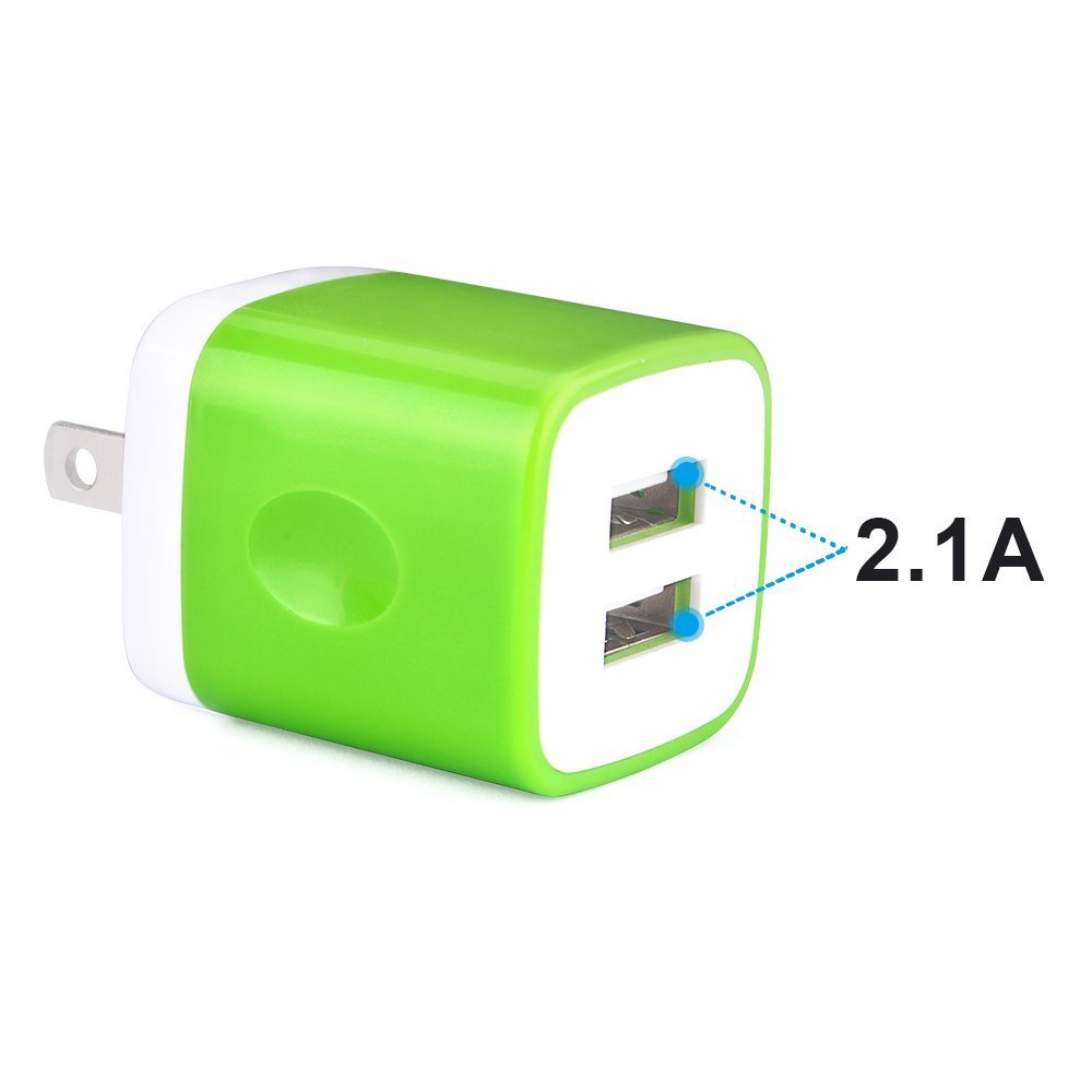Wall Charger, [3 Pack] 5V/2.1Amp Ailkin Colorful 2 Port Usb Wall Charger Home Travel Plug Power Adapter Charging Block For Iphon