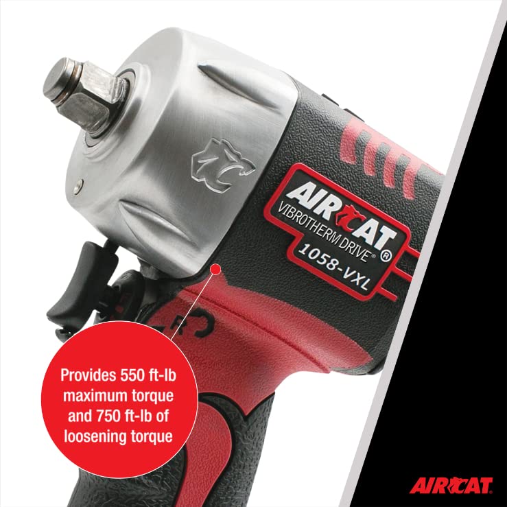 Aircat Pneumatic Tools 1058 Vxl 1/2 Inch Vibrotherm Drive Composite Compact Impact Wrench 750 Ft Lbs