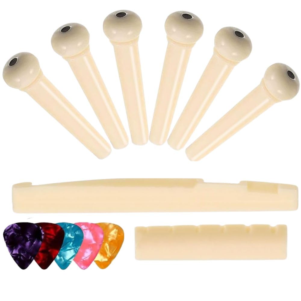 Flare Guitar Bridge Pin & Saddle Set With Nut And 5 Colorful Picks  Acoustic Guitar Replacement Kit For Improved Tone And Susta