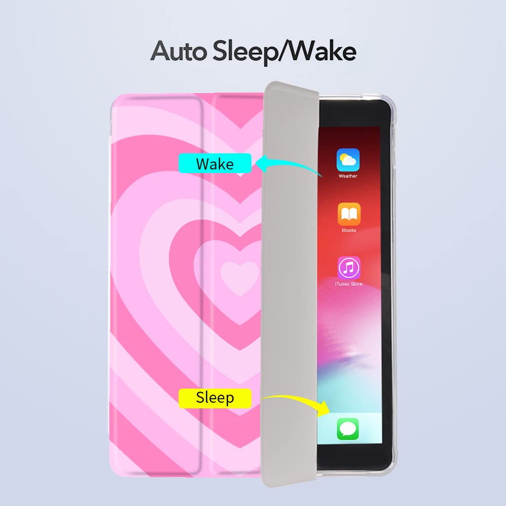 Idocolors Pink Love Heart Pad Case Anti Scratch Shockproof With Pencil Holder Trifold Stand Case For Ipad 6Th Generation(Model N