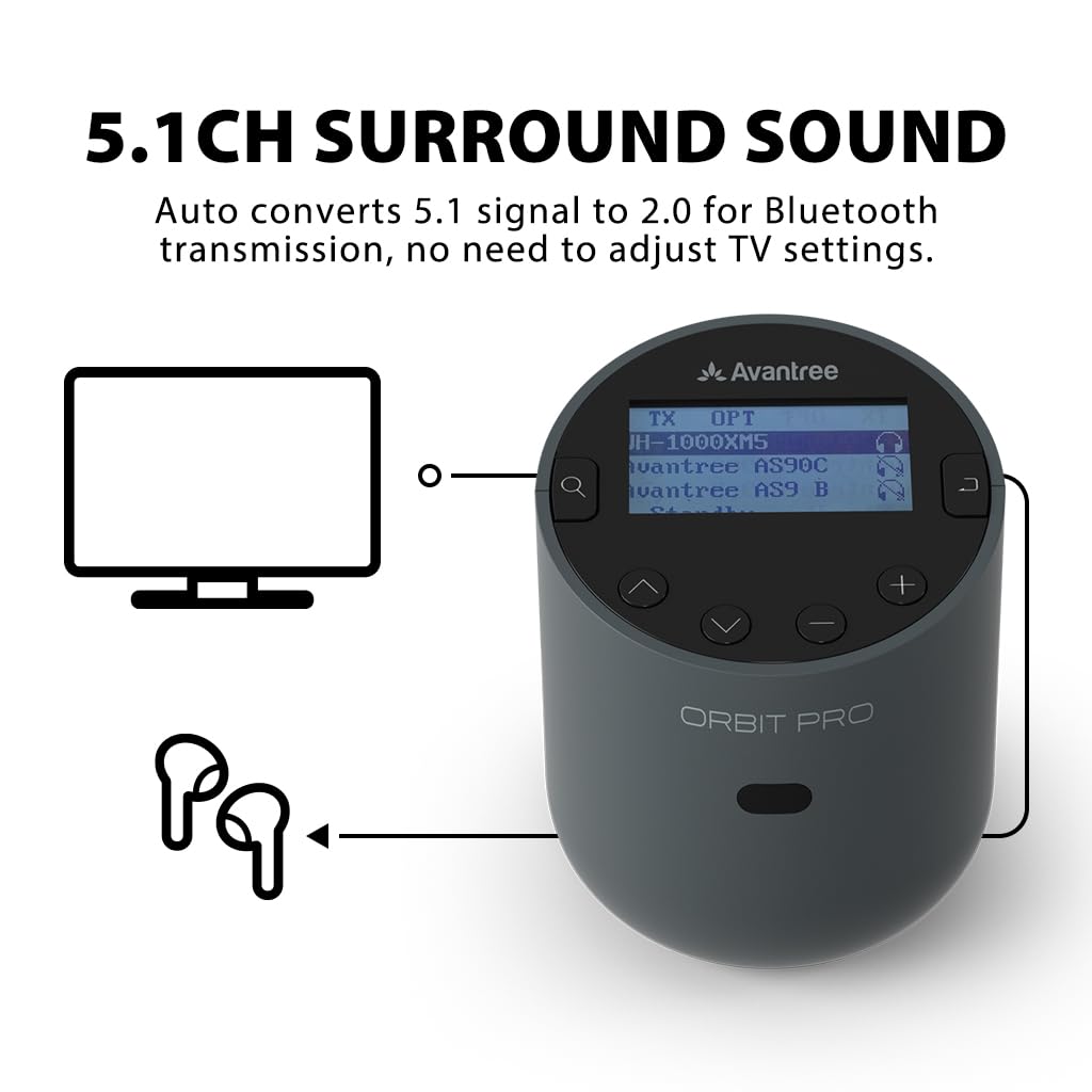 Avantree Orbit Pro   Bluetooth Audio Transmitter & Receiver For Tv With 5.1 Surround Sound Passthrough, Hdmi Arc Input, Remote V
