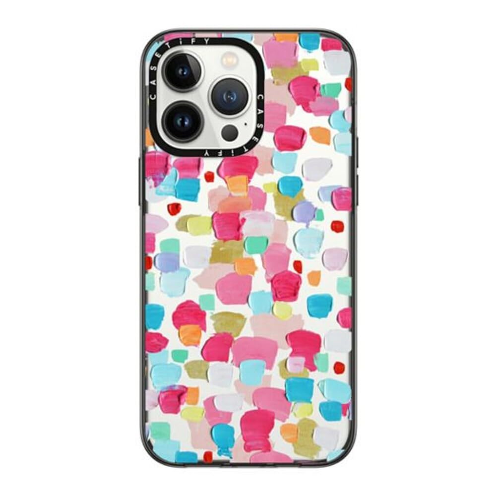 Casetify Compact Iphone 14 Pro Max Case [2X Military Grade Drop Tested / 4Ft Drop Protection]   Magenta Confetti   Clear Black
