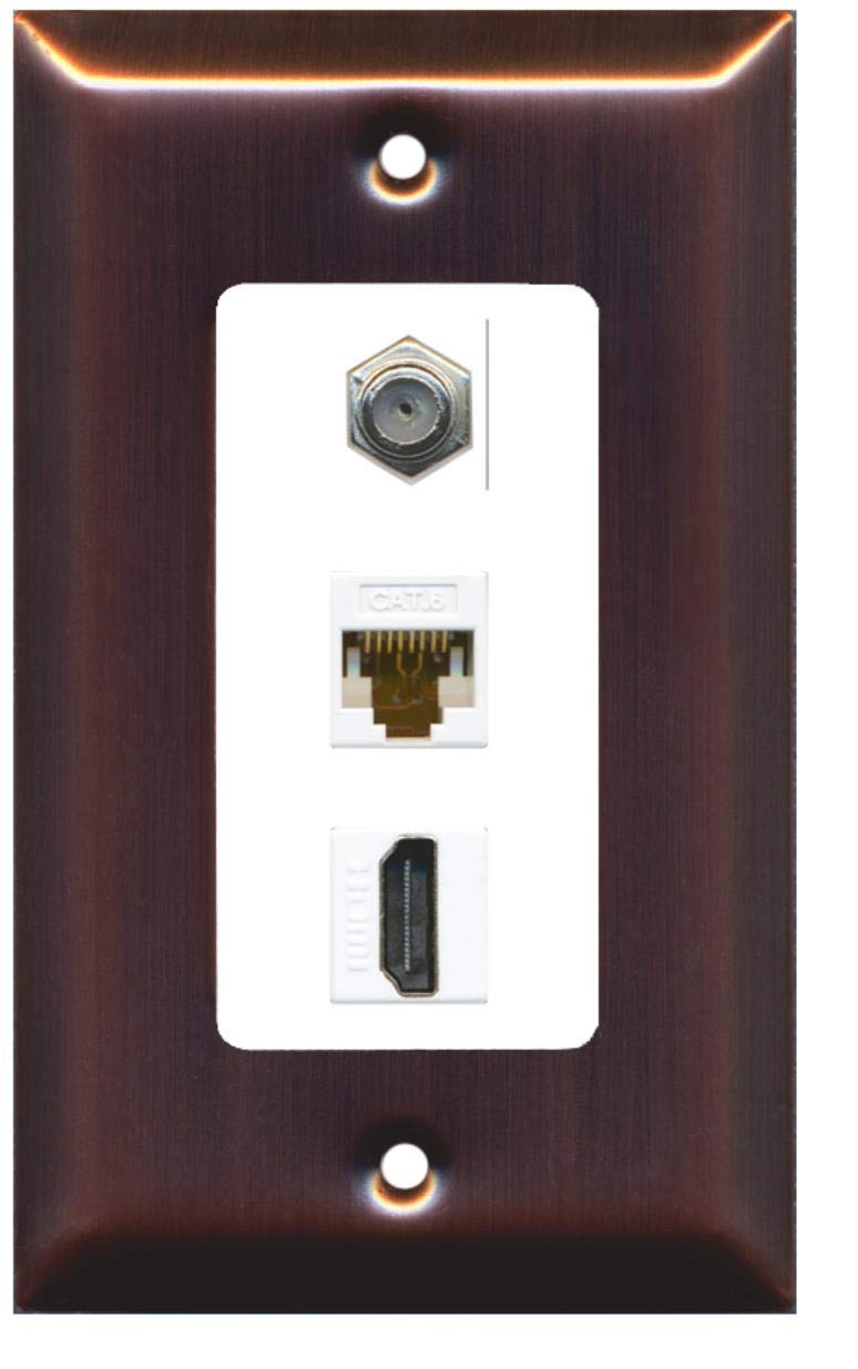 Riteav Decorative 1 Gang Wall Plate Coax Cat6 Hdmi   Copper/White
