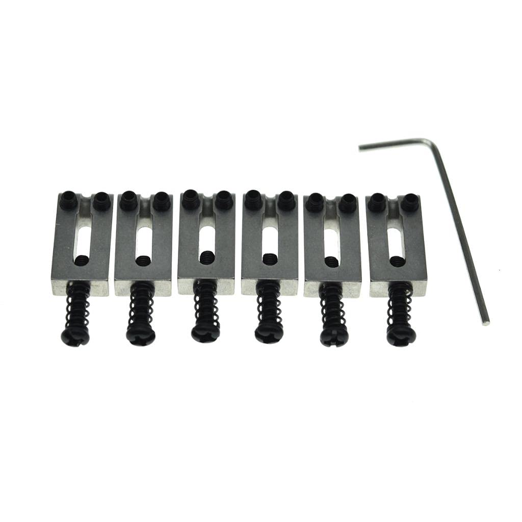 KAISH Set of 6 Stainless Steel Saddles Electric Guitar Bridge Saddle 10.5mm with Black Screws for Strat Tele Guitars