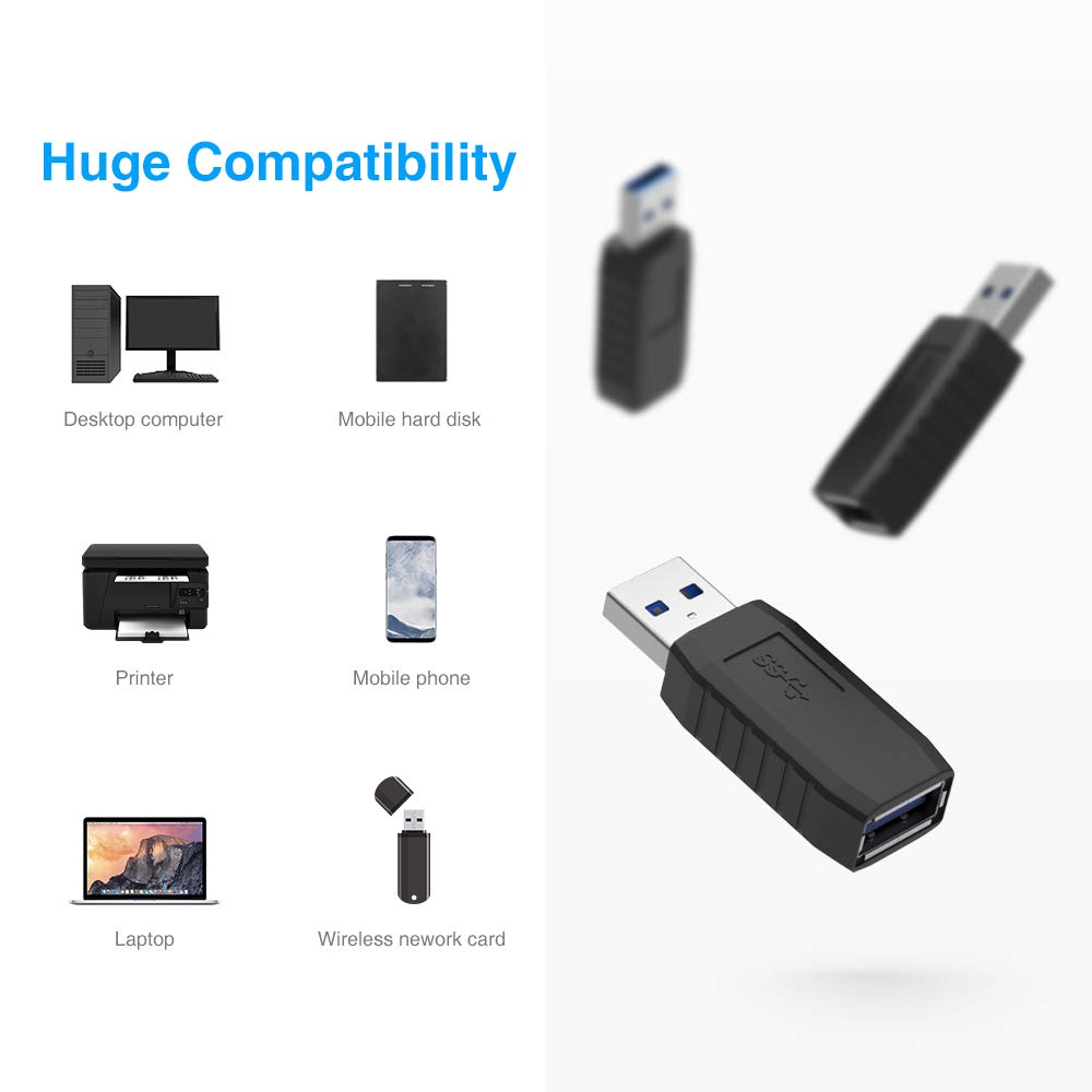 Eluteng Usb Coupler Male To Female 4Packs Usb 3.0 Type A Adapter Superspeed 5Gbps Usb Port Extension Connector Bridge Compatible