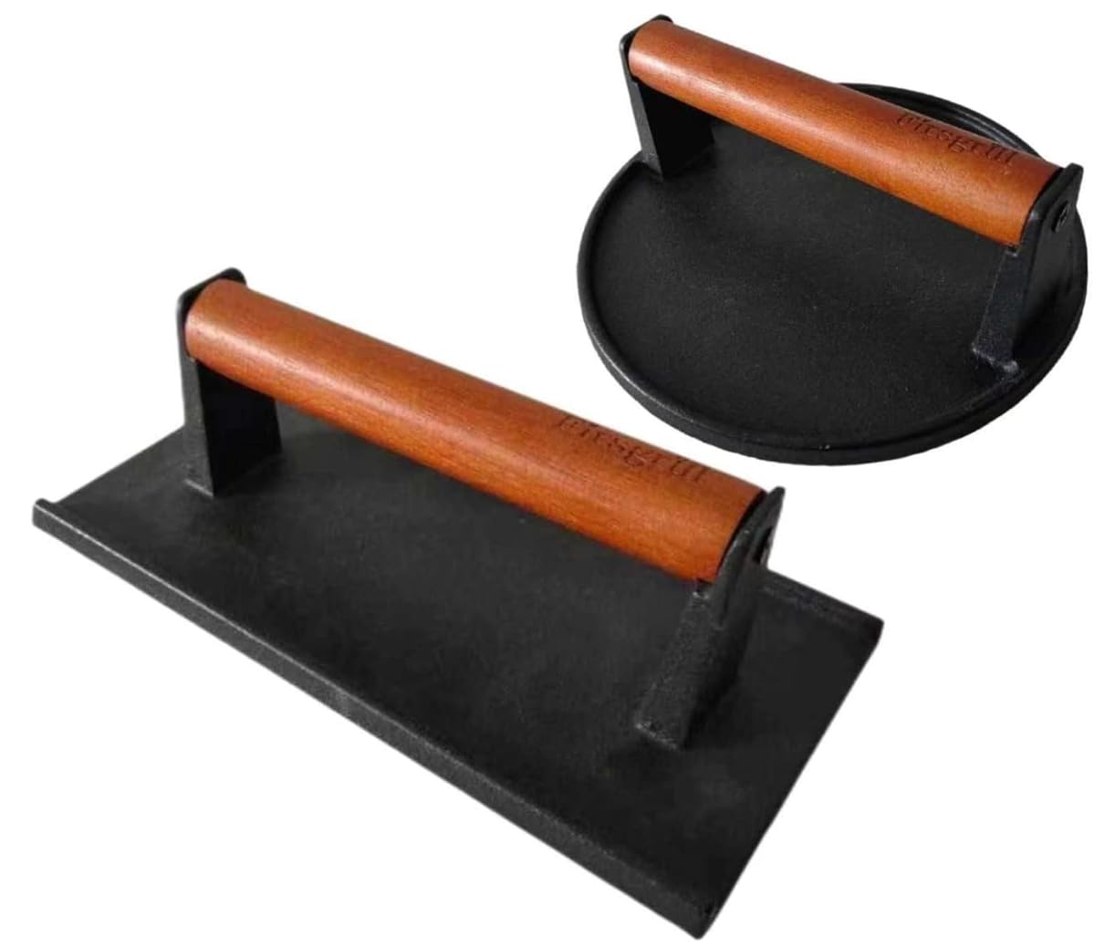Firsgrill Burger Press 7.08 Round & 8.3   X4.3   Rectangle Heavy-Duty Cast Iron Smash Meat Steak With Wood Handle for Blackstone