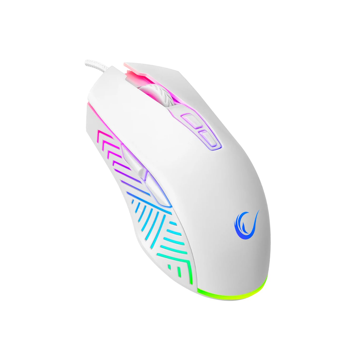Rampage Spear V2 White Wired Gaming Mouse with RGB Lighting - 12800 DPI, 7 Programmable Buttons, Lightweight Ergonomic Gaming Mo